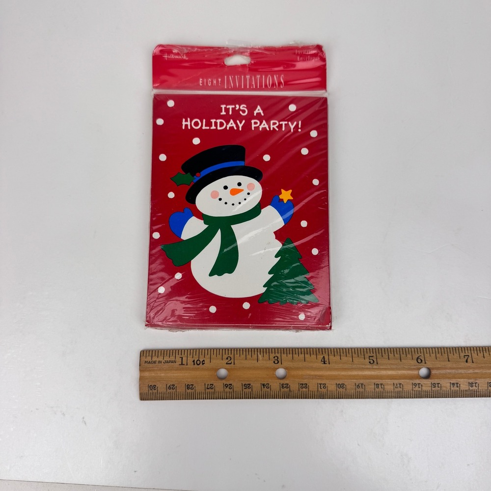 Vtg Sealed Hallmark Christmas It's a Holiday Party Invitations Red w Snowman USA